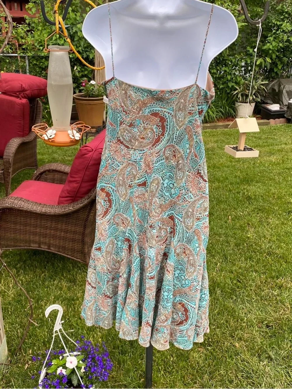 Vintage Y2K S.L. Fashions Paisley Slip Boho Spaghetti Strap Midi Dress Size 14P